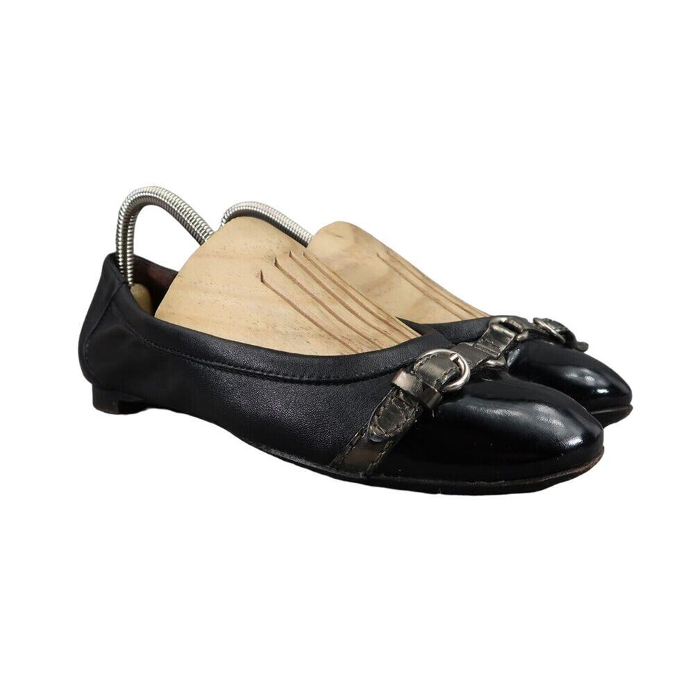 AGL Shoes Womens 37.5 Ballet Flats Monika Cap Toe Leather Fashion Buckle Detail